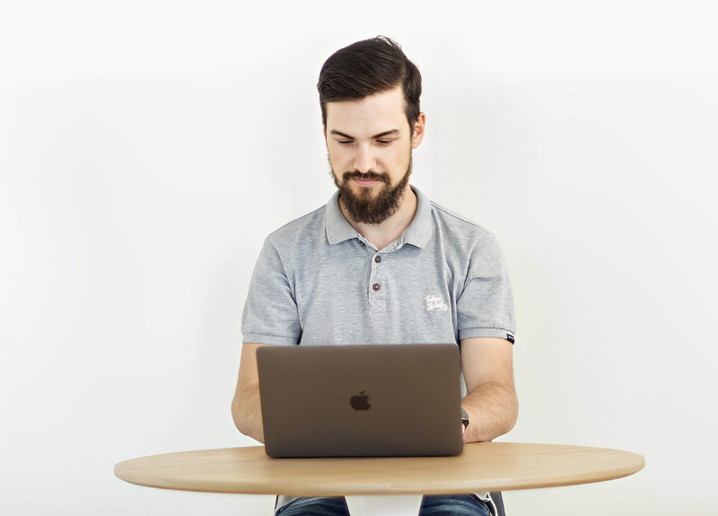 Working at a laptop